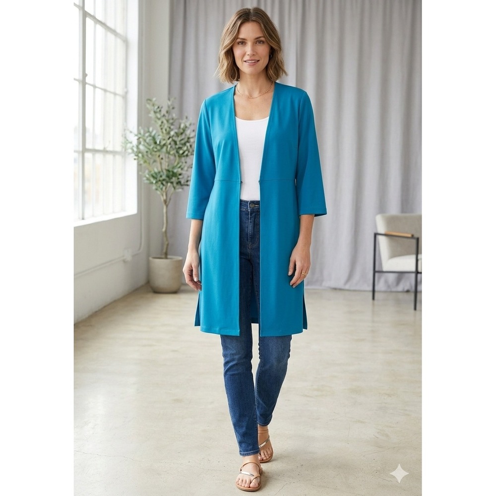 Kasper Open Front Cardigan Women XL Blue Excellent